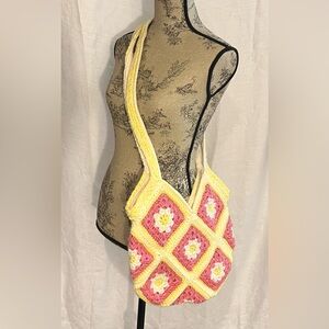 Handmade Crochet Pink and Yellow Bag